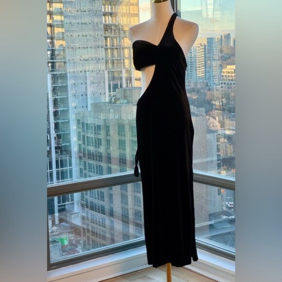 🆕 BCBGMAXAZRIA 🧿 NWOT Domenico Asymmetrical Black Velvet Dress, Sz M - Picture 8 of 16